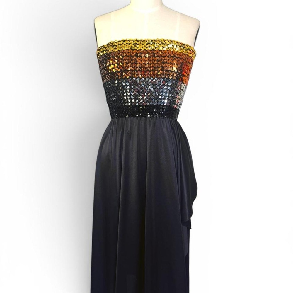Vintage 70s Ombré Sequin Strapless Disco Party Dress